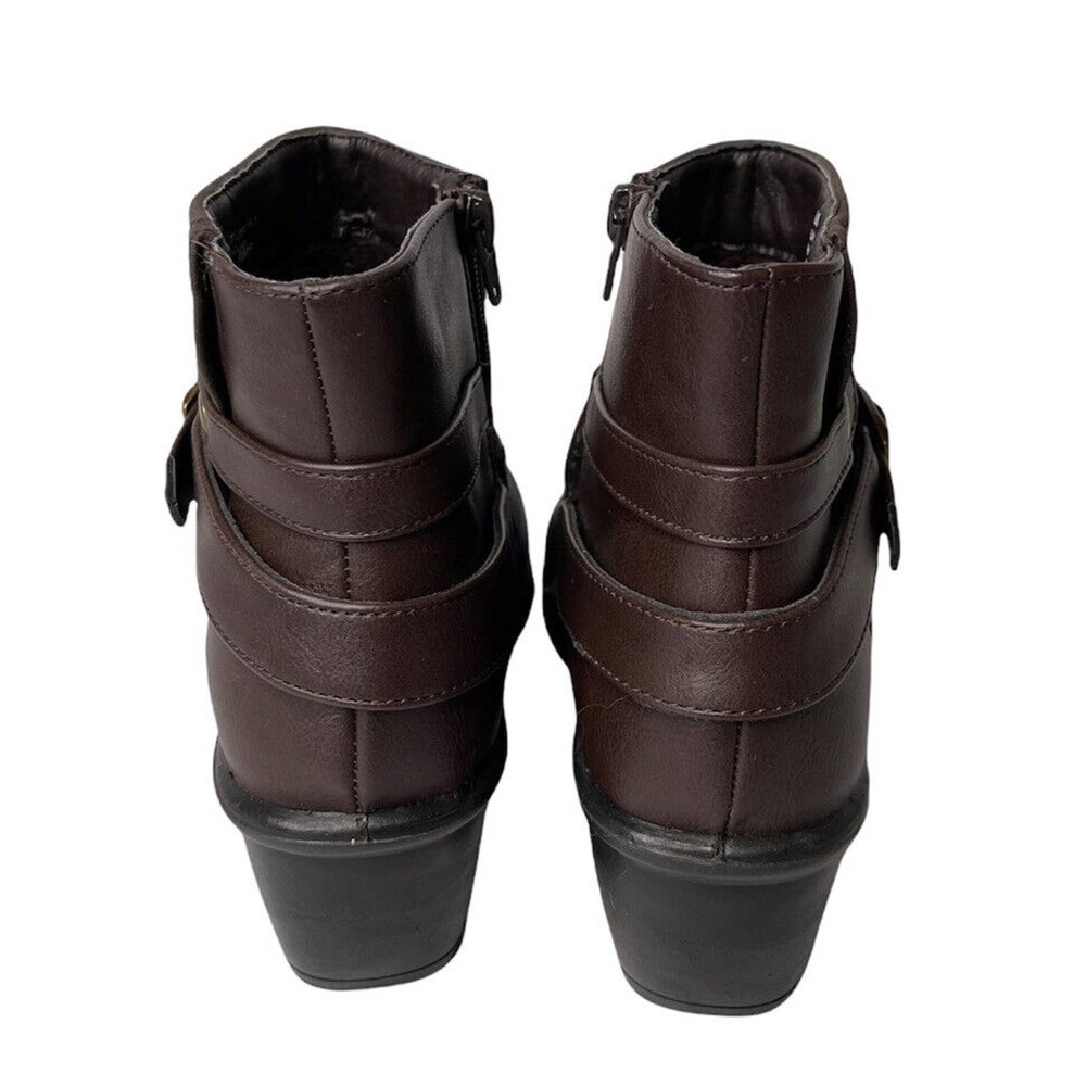 NEW Womens Easy Street Amanda Buckle Faux Brown Leather Ankle Boots Booties Sz 7 - Picture 9 of 10